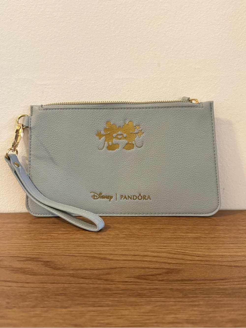 Disney Pandora Pale Grey Wristlet Clutch with Gold Accents